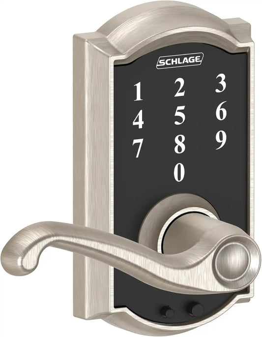 Schlage Touch Electronic Lock, Lever Handle, Camelot Trim, Satin Nickel