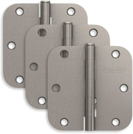 Schlage 3.5" Door Hinge with 5/8" Radius Round Corner in Satin Nickel (3-Pack)